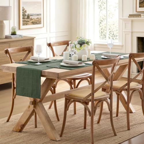 ZeeMart Linen Checked Farmhouse Table Runner, 13x60 Inches Army Green - Image 3