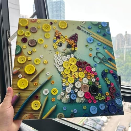 Framed Button Art Kit 11.8" DIY Mosaic Craft for Adults(Kitten) - Image 6