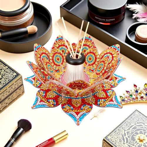 jinglinhh DIY Mandala Lotus Diamond Art Painting Aromatherapy Candle Holder Kit for Adults, Acrylic Diamond Art Tabletop Candlestick Holder Tray Ornaments Craft Project for Beginners(Orange Lotus) - Image 3