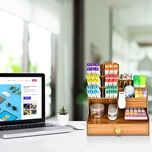 Marbrasse Upgraded Wooden Pencil Holder, Pen Organizer for Desk, Easy Assembly, Art Supply Organizer, Desktop Stationary (Cherry) - Image 6