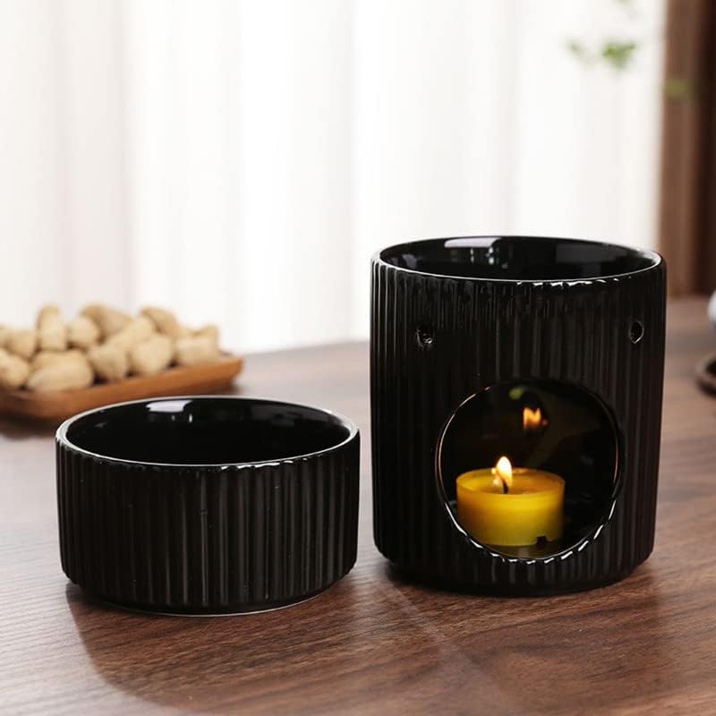 Stylish Stripe Design Ceramic Tealight Candle Holder Oil Burner, Essential Oil Incense Aroma Diffuser Furnace Home Decoration Romantic White - Image 3
