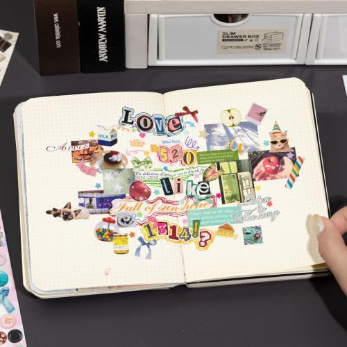 Japanese Retro Sticker Book, 800 Cartoon Stickers Book with Art Coated Paper Creative Activity Stickers for Adults, DIY Scrapbooking Phone Cases Laptops Party Gifts (Poem Drops) - Image 6