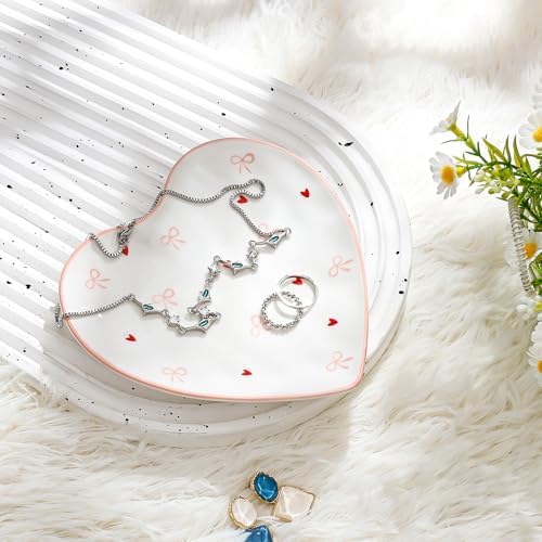 Koythin Bow Little Love Heart Ceramic Jewelry Tray, Valentine Trinket Dish by Koythin