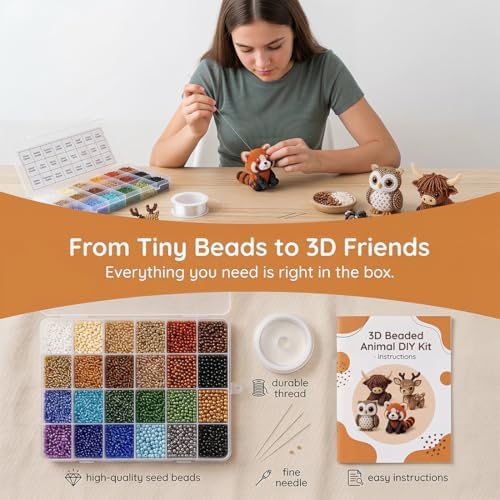LSMARZJZ 3D Beaded Animal Kit for Adults & Beginners, Complete Bead Embroidery Kit for DIY Crafting and Stress Relief, for Desktop Home Decor and Thoughtful Gifts, with Instructions (Set A) - Image 4