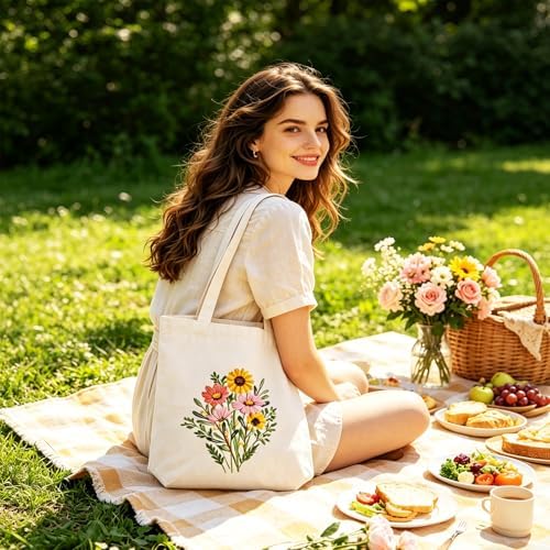 Vigdit Canvas Tote Bag Embroidery Kit for Beginners, Needlepoint Cross Stitch Kit for Adult Beginner, DIY Reusable Grocery Bags Embroidery Starter Kit with Stamped Floral Tools & Instructions - Image 4
