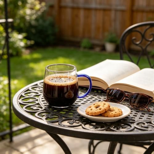 4 Pack Durable 16 oz Glass Mug with Blue Handle, Premium Glass Coffee Mugs & Glass Coffee Cup Set for Coffee Latte Espresso Daily Beverages - Image 3