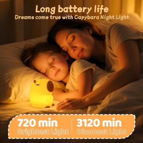 Rytinazzz Silicone Night Light for Kids, 50H Long Battery Capybara Lamp, Gift for Kids, Rechargeable Tap Control, Soft Dimmable Nursery Light - Image 5