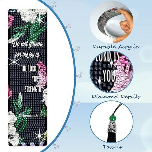 8PCS Diamond Painting Art Bookmarks,Cute Acrylic Bookmarks Crafts Kits Gifts with Pendants for Adult Women Book Lovers (Bible) - Image 3