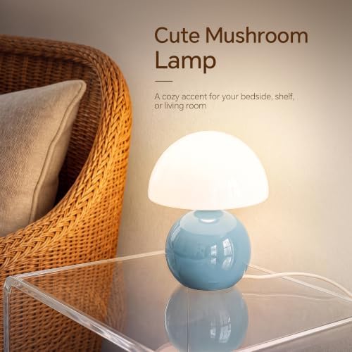 Dawnwake Mushroom Lamp Table Lamp for Bedroom-Small Desk Table Lamps,Blue - Image 2