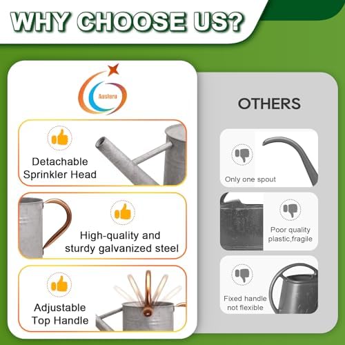 Metal Watering Can with Removable Spout, Galvanized Watering Can, Perfect for Indoor Use and for Outdoor Use (1 Gallaon, Zinc) - Image 3