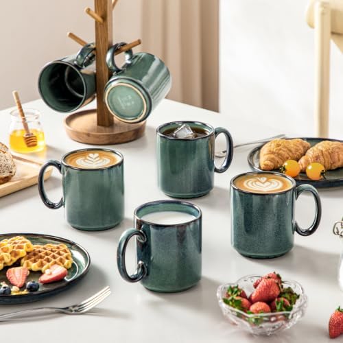 vancasso STARRY Ceramic Coffee Mugs Set of 6, 16 Oz Large Coffee Cups for Latte, Cappuccino, Tea & Hot Cocoa, Artisan Modern Style for Coffee Bar, Home & Kitchen, Microwave & Dishwasher Safe, Green - Image 6