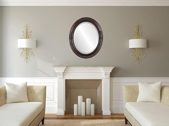 OVALCREST Oval Beveled Wall Mirror for Home Decor - Versailles Style - Rosewood - 20x24 Outside Dimensions