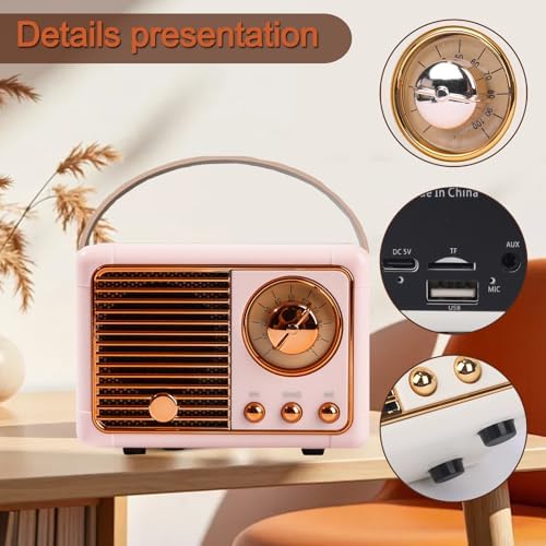 Retro Bluetooth Speaker, Vintage Style Mini Portable Wireless Speaker,4 inch speaker, Cute Small Desk Office Decor with Classic Look, Compact Sound for Party Kitchen Bedroom Home Travel Outdoor Use - Image 6
