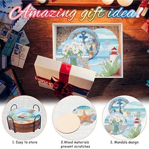 8 Pcs Beach Diamond Art Coasters Kits, Diamond Painting Coasters Kits ﻿ ﻿ - Image 6