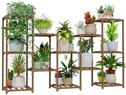 Bamworld Large Plant Shelf Outdoor Wood Plant Stand Large Rack for Living by Bamworld
