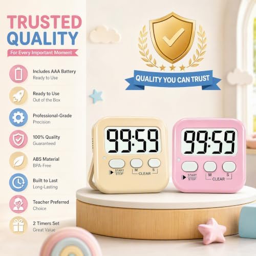 Antonki 2 Pack Digital Timer for Kids Classroom Kitchen Timers for Cooking - Image 7