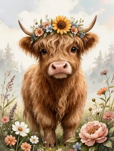 Highland Cow Diamond Painting for Adults Beginners,Farmhouse Wall Art Decor by Unknown