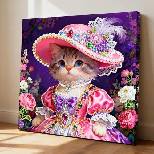 LQCrafK DIY Pearl Art Painting Handcraft Kit for Adults Beginners, Healing Stress-Relieving Home Wall Creative Design Decoration, Framed Painting with Tools-Cat - Image 3