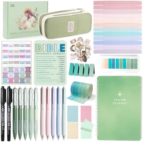 XKDOUS 50 Bible Study Supplies Journaling Kit with Journal and Case, Green by XKDOUS