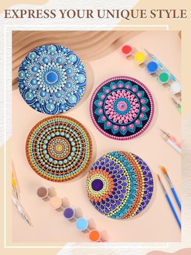 Beeplove Relaxing Crafts for Adults - Gifts for Women Mom Daughter Sister Friend Co-Worker, Beginner Friendly Mandala Rock Painting Kit with Stencils Dotting Tools - Image 3