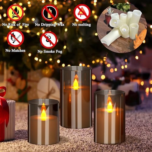 Flameless Candles 4" 5" 6" Acrylic Glass Pillars 3" Diameter Battery Operated Flickering Candles Include Remote with 24Hour Timer Function 400+ Hours by 2 AA Batteries (Gray, Warm Light 6 Pack) - Image 2
