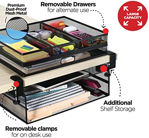 Homeify Under Desk Drawer Organizer Clamp-On, Mesh Metal Drawer Attachment, 2 Drawer Slide Out, On Or Under Desk Organizer For Office Supplies & Home Essentials (2 Drawers) - Image 6