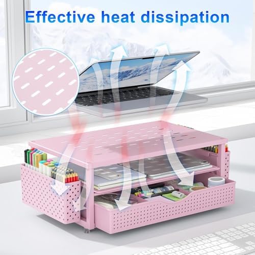gianotter Desk Organizers and Accessories, Monitor Stand with Drawer and 2 Pen Holder, Desktop Organizer Suitable for Offices and Dormitories (Pink) - Image 7