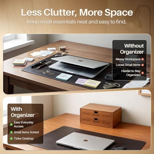Flexzion Wooden Storage Box with 2 Drawers, Vintage Desktop Organizer - Image 4