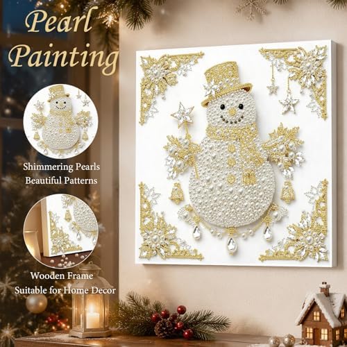 DIY Pearl Art Painting with Frame Creative Pattern Design Festival Stress-Relieving Home Wall Decoration 9.8X9.8in Tool Included-Snowman - Image 3