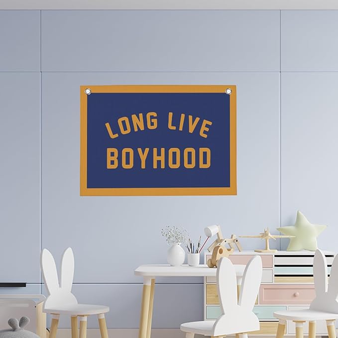 Orange Long Live Boyhood Boys Room Playroom Wall Decor Vintage Sports Decor for Nursery Playroom Kids Bedroom Dorm Toddler Decorations 22x28 Inch