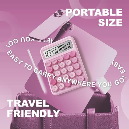 CATIGA Mechanical Switch Calculator, Pink Calculator with 12 Digit Large LCD Display & Big Buttons for Office Desk, Classroom Math, Back to School Supplies, Cute Aesthetic Desk Accessories - Image 6