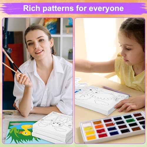 Teling 12 Pcs Pre Drawn Stretched Canvas Kit for Adults Painting Pre Printed Canvas Outline for DIY Painting Party Favor,6 x 6 x 0.6 Inches(Animal) - Image 5