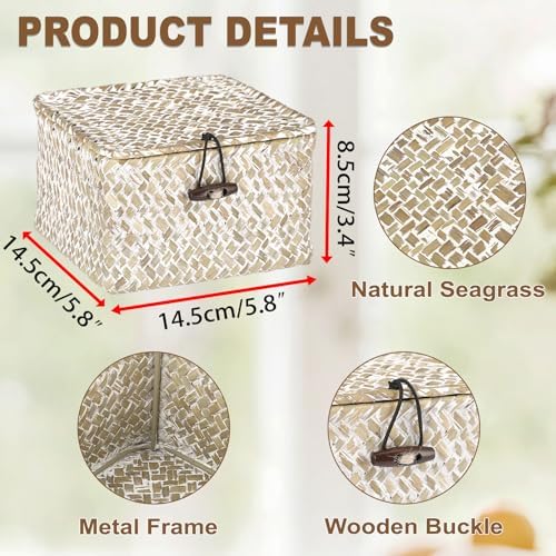 Hipiwe Wicker Shelf Baskets with Lid Woven Decorative Basket Bin, X-small - Image 2