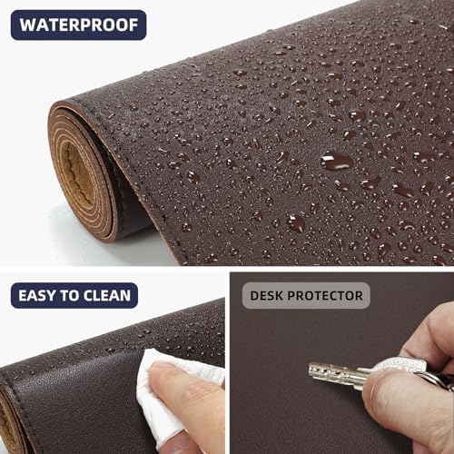 AFIING Leather Desk Pad Protector, Large Desk Mat with Natural Cork & PU Leather, Mouse Pad, Non-Slip, Waterproof Desk Writing Pad for Office and Home (Coffee) - Image 4