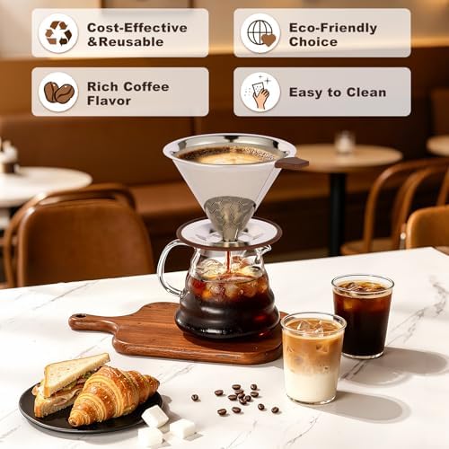 Pour Over Coffee Dripper, Roogaluckeep Stainless Steel Reusable Filter - Image 6