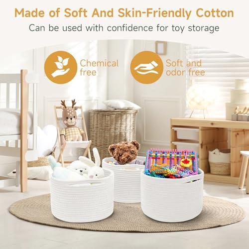 3 Pack Small Rope Storage Baskets, 9.82×9.82×7.1", White - Image 4