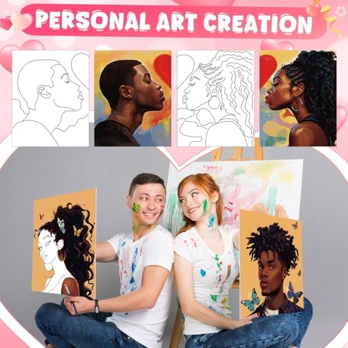 Zhanmai 88 Pcs 8 x 10 Inch Pre Drawn Canvas for Painting Kit Pre Stretched Canvas for Sip and Paint Party Favor Coloring DIY Virtual Party Birthday Gifts Adult's Date Night(Fashion Couples) - Image 4