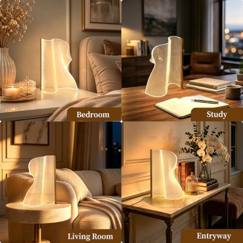 LED Small Table Lamp, Modern Minimalist Irregular Acrylic Nightstand Lamp, Warm Plug-in Desk Lamp for Bedroom Living Room Home Decor - Image 4