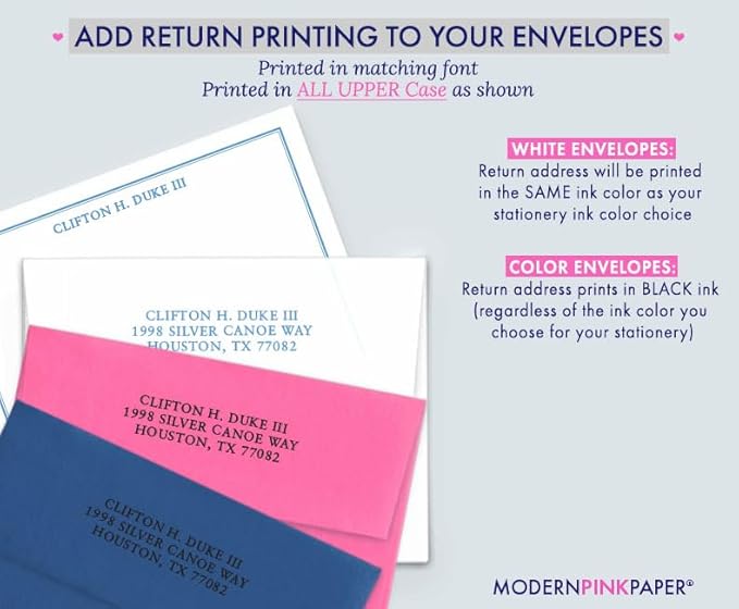 Modern Pink Paper Mens Personalized Stationery Set for Boys, Boys Personalized Thank you Notes, Men Custom Note Cards, Mens Stationary Set, Your Choice of Colors and Quantity