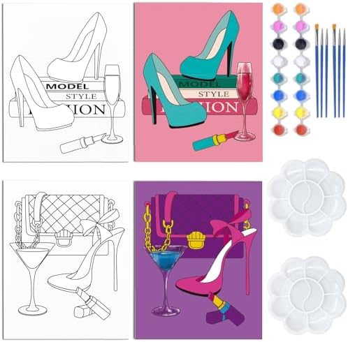 WEBEEDY 2 Pack 8x10 Pre Drawn Canvas Painting Kit High Heel Stretched Canvas Painting for Adults DIY Painting and Sip Party Supplies Outdoor Parties Birthday Gifts by WEBEEDY