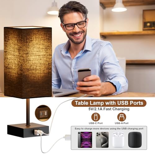 Touch Bedside Table Lamp for Bedroom, 14-Inch, Black, Set of 2 - Image 3