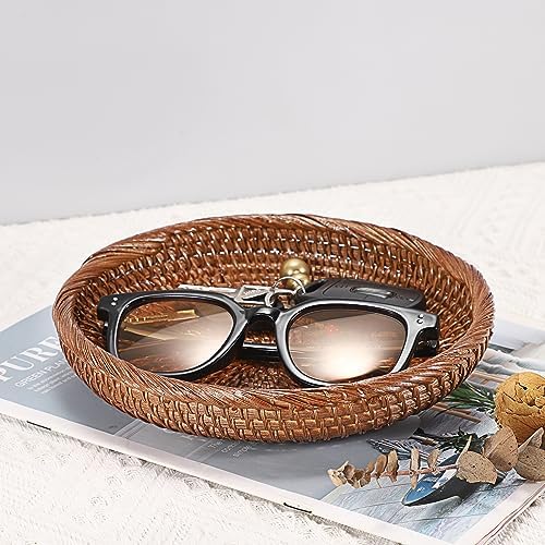 Hipiwe Small Key Basket Bowl for Entryway 7.6" Round Wicker Basket, Brown - Image 3