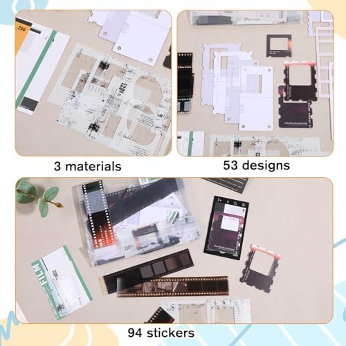 94PCS Junk Journal Supplies Movie Film Stickers Vintage Scrapbook Paper Kit for Scrapbooking Supplies Film Strip Photo Frame Decorative CraftPaper Set for Planners DIY Art Crafts Collage Album - Image 2