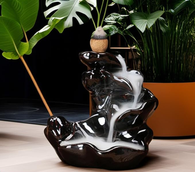Waterfall Incense Burner, Lotus Backflow Incense Holder Ceramic Censer Cones Sticks Porcelain Holder with 60 Free Mixed Aromatherapy Cones - Image 2