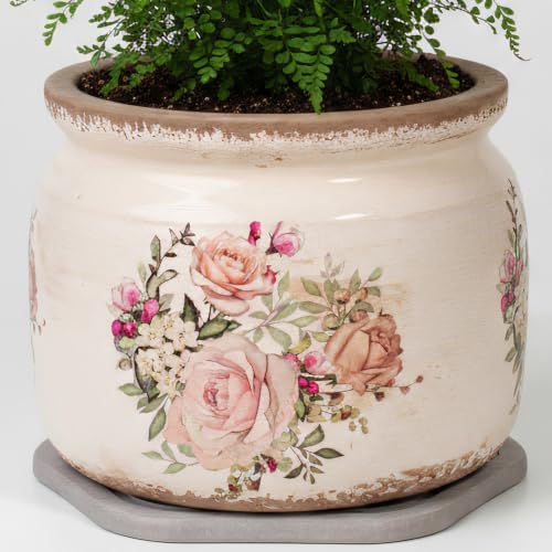 Shabby Chic Ceramic Plant Pots with Decorative Saucer, Gifts for Women by XiaanJiaju