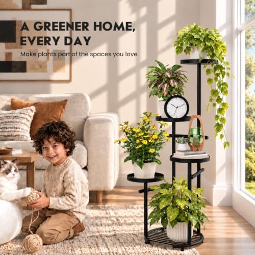 TOSKING Tall 5-Tier Round Metal Corner Plant Stand Indoor, Anti-Tip, Black - Image 3