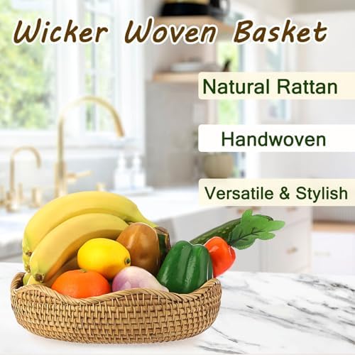 Hipiwe 10" Round Wicker Basket Key Bowl for Entryway, Large Rattan Trays - Image 2