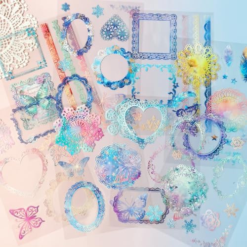 130 Pcs Pastel Fade-Resistant Lace Scrapbook Stickers - Vintage Colorful Butterfly Feather Embellishments, Waterproof Reusable DIY Decor for Journal Wedding Photo Album Craft Gift Seasonal Projects by JUNKJWBZ%7CPeelStickInspir
