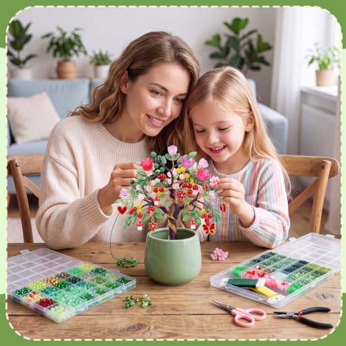 XunYee 8569 Pcs Beaded Plant Kit, Forever Plant Bead Kit, Green A, Novelty - Image 6