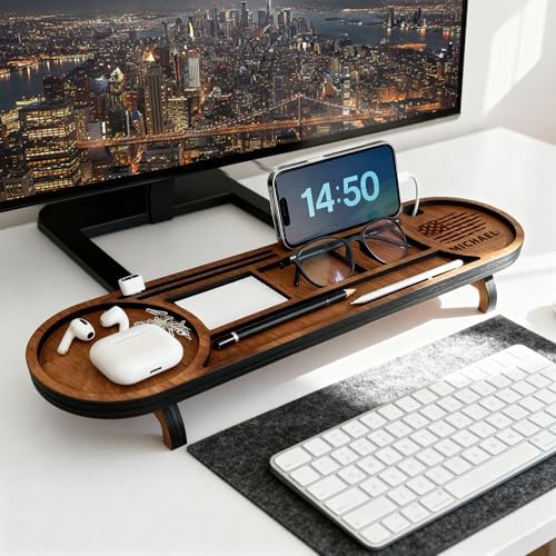 Ships Next Day, Personalized Wood Desk Organizer, Custom Phone & Tablet Stand, Engraved Wood Office Accessory, Custom Docking Station, Custom Organizer Gift - Image 3